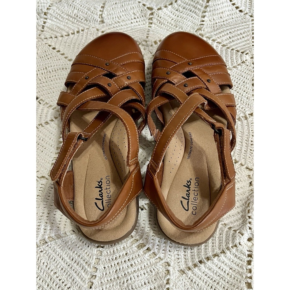 Clarks Elizabelle Sea Fisherman Sandal Woman's 8.5 M Brown Leather Comfortable - Picture 6 of 8